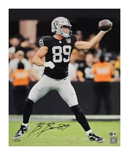 Brock Bowers Las Vegas Raiders Signed 16x20 action Photo BAS COA