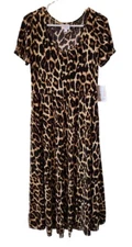 Lularoe Leopard Cheetah Medium Riley MIDI Dress Empire Waist M Animal Print NEW!