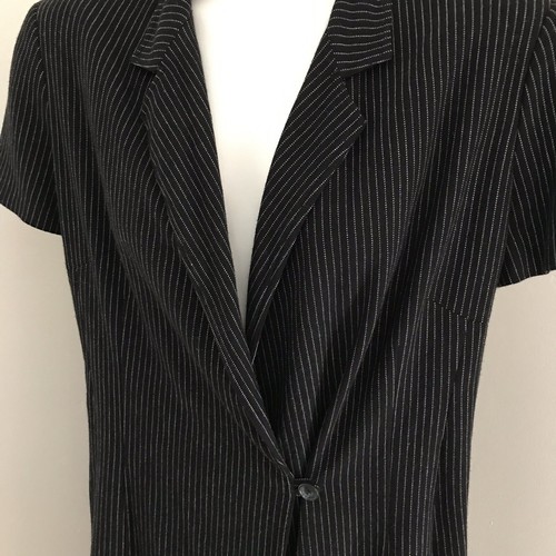 EMANUEL by EMANUEL UNGARO Womens 2 Pc Suit Pant Blazer Jacket B/W Pinstripe 10 - Picture 2 of 5