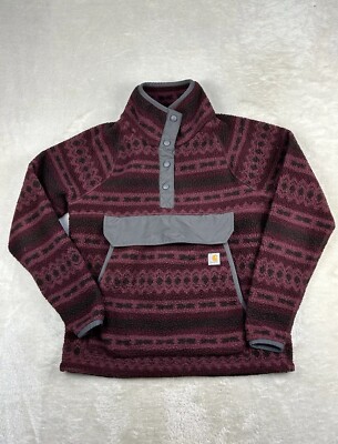 Carhartt Jacket Womens XL Purple Aztec Fleece Sherpa Snap Front Pullover  Relaxed