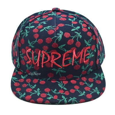 NWT SS23 Supreme Cherries Woven Embroidered Snapback Hat Indigo