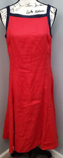 Lauren Ralph Lauren Sheath Dress Womens 10 Red Navy Linen Wide Strap Square Neck