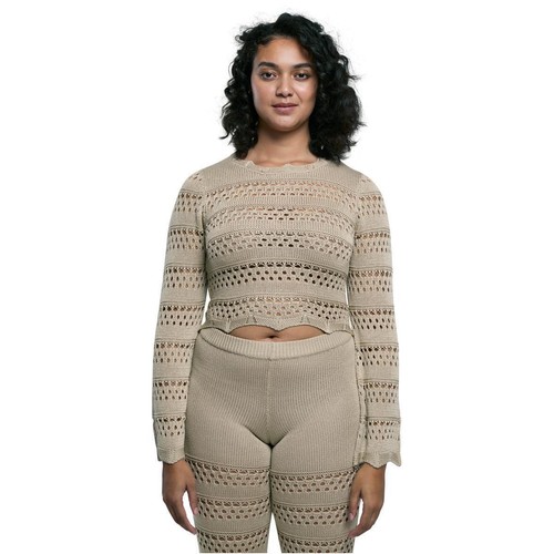 Urban Classics Ladies Cropped Crochet Knit Sweater Pullover Belly-Free Women - Picture 16 of 21