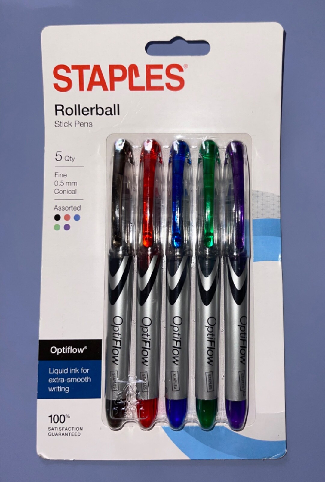 Staples Rollerball Stick Pens 5 pack Optiflow Fine Point .5 mm