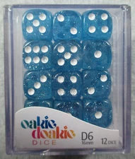 Speckled Light Blue D6 dice set x 12 dice (16mm) - Sealed - Oakie Doakie Dice