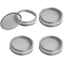 4 Pack Mesh Strainer Jar Stainless Steel Sprouting Jars Mason Wide Mouth Cann...