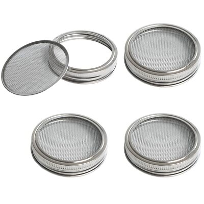 4 Pack Mesh Strainer Jar Stainless Steel Sprouting Jars Mason Wide Mouth Cann...