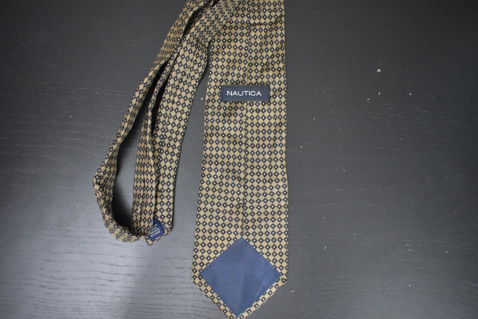 Nautica Neck Tie Brown Black Geometric Design Pattern Imported Silk 3.5"x58" - Image 3 of 4