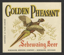 GOLDEN PHEASANT SEBWAING BEER BOTTLE LABEL { ...
