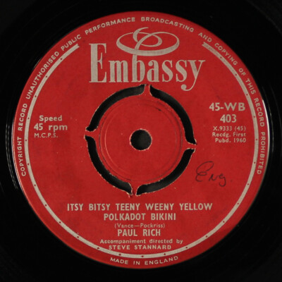 PAUL RICH: itsy bitsy teeny weeny yellow polkadot bikini EMBASSY 7'' Single