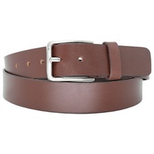 Mens Genuine Leather Brown Belt with Heavy Buckle, Premium Classic Everyday Belt