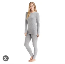 Cuddl Duds Legging + Long Sleeve Crew Set XS Grey Heather Warm Layers Soft Knit