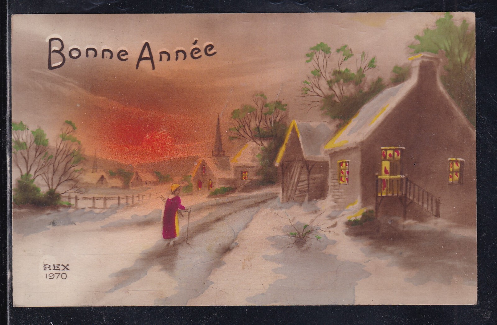 Cartolina Francese Bonne Année Buon Anno Paesaggio ZA504
