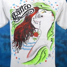 NOS vintage 80s BIKER CHICK SPIDER TATTOO T-Shirt SMALL woman punk rock thin