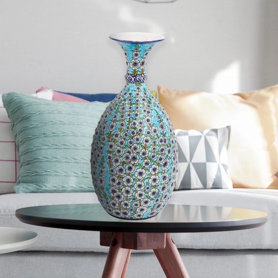 Botella de cerámica hecha a mano, botella decorativa flor de primavera, jarrón para decoración del hogar Foto 4 de 4