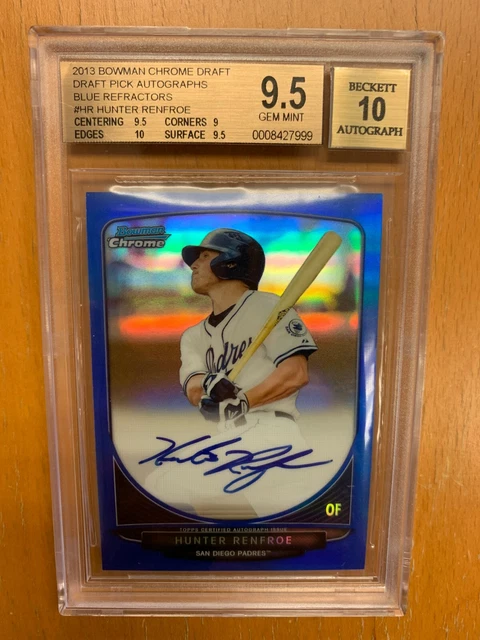 2013 Bowman Chrome Draft Hunter Renfroe #HR Padres Blue Refractor Auto BGS 9.5