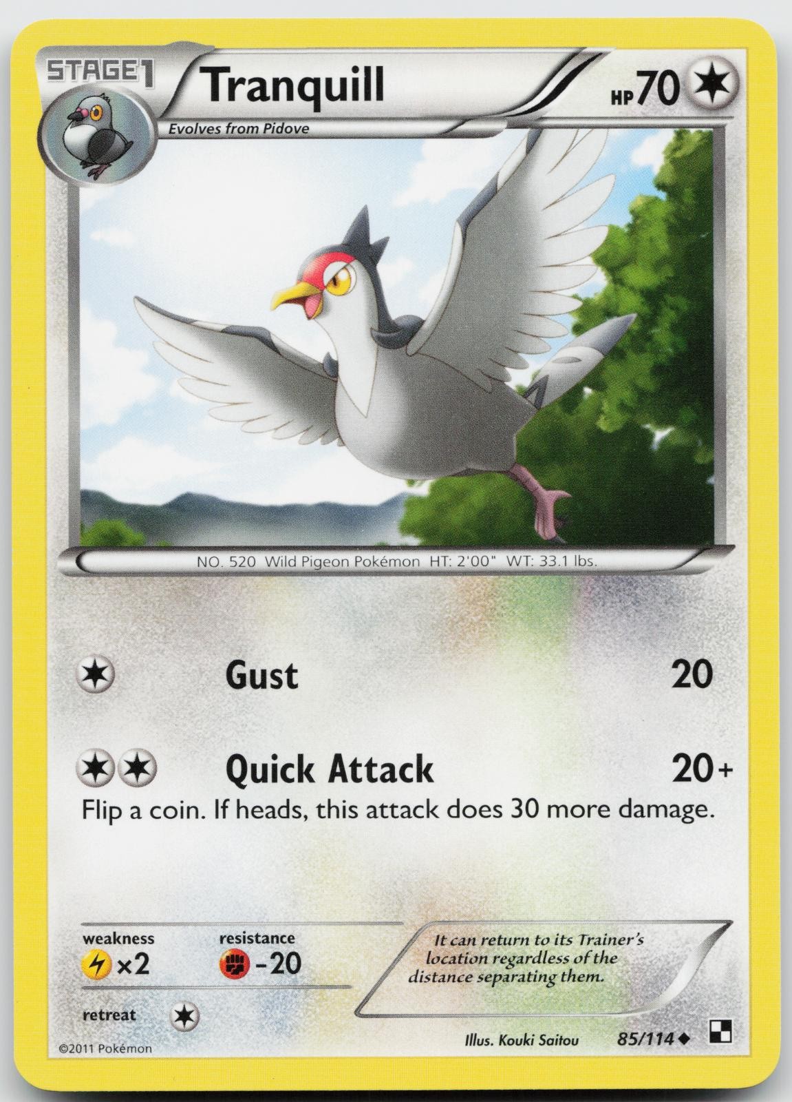 Tranquill 85/114 Uncommon Black & White Pokemon Near Mint
