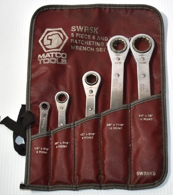 5 Pc. Matco Tools 6 & 12 Pt. Ratcheting Box 1/4'' - 7/8'' Wrench Set SWR5K w/ Bag