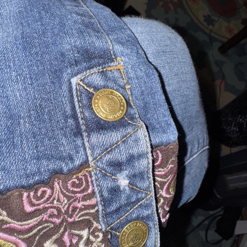 Jeans Phat bambino vintage bambina taglia 4 bottoni gambe metallo ricamo Y2K - Foto 7 di 8