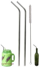 2 JUMBO 14" Stainless Steel Straws 100 oz HUGE SUPER x 9mm, Silver 