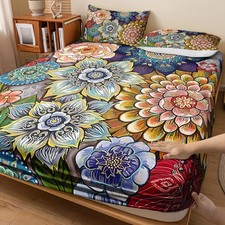 Boho Floral Bedding Sheets  Pillowcases Soft Microfiber Fitted Deep Pockets ...