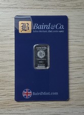 Baird & Co London Palladium Bar 1/10 Troy oz .9995 Fine Bullion In Assay