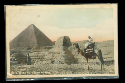 Vintage Postcard RPPC Photo Colored Egypt Sphinx Cheops Pyramid Camel Bedouin