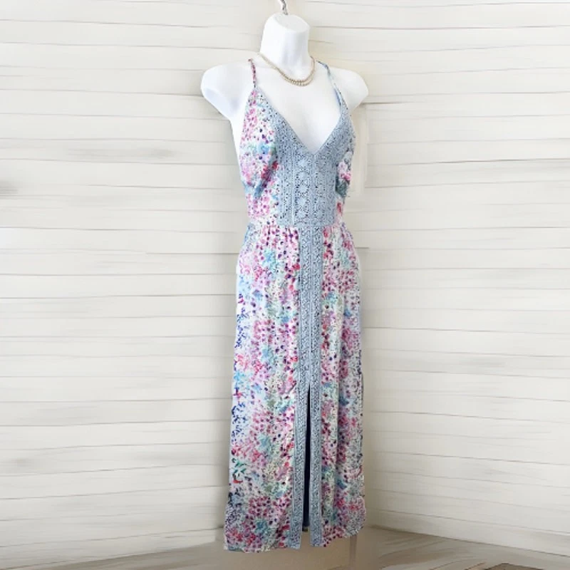 UNDERCOVER VICTORIA'S SECRET prendisole blu Ditsy floreale e all'uncinetto S