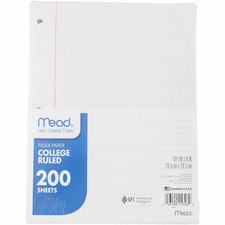 Mead Filler Paper, College Ruled, 10.5in X 8in, 200 Ct