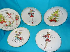 4 Santa Baby Salad Plates 8" Rosanna Vtg MCM Style Christmas, Decorative box