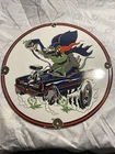 Vintage Rat Fink Hot Rod Batmobile Porcelain Sign - Kustom Fink Sign