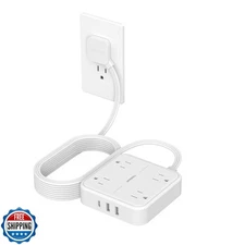 Surge Protector Flat Extension Cord 15Ft, TESSAN Flat Plug Power Strip with 4