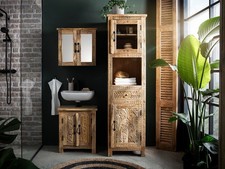 Badmöbel Set Santa Cruz natur 3-teilig Holz Badezimmer Schränke Landhaus Boho