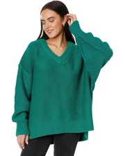 Free People Alli V-Neck Heavy Knit Sweater Mountain View SIZE XS Oversized