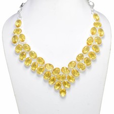 Collana gioielli in argento sterling 925 fatta a mano con pietre preziose citrino giallo misura 17-18"