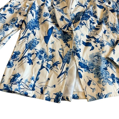 Vicky Tiel Blue White Floral Print Blazer Jacket Button-Down Size 16 Women's - Picture 3 of 10