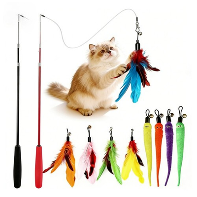 #ad Interactive Cat Toys Retractable Wand Toy and Feather Toy Refills for Indoor Cat $9.59