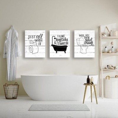 Funny Bathroom Canvas Wall Art Black and White Bathtub Bath Set Poster Print ...