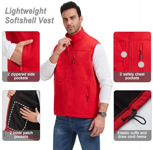 Mens Winter Vests Outerwear Fleece Lined Puffer Vest Warm Casual Large Red/02 - Bild 2 von 6
