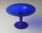 Carder Era Steuben Cobalt Blue Etched Glass Compote w/ Grapes & Vines