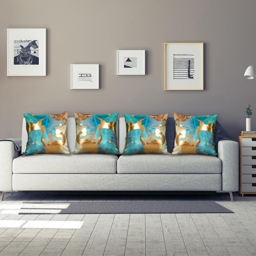 Teal and Gold Throw Pillow Covers 18x18 in Set of 2 Turquoise and Gold Velvet... - Picture 7 of 7