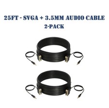 25FT SVGA Video Cable  3.5mm Audio Aux Jack M/M PC Display Monitor Cord- 2-Pack