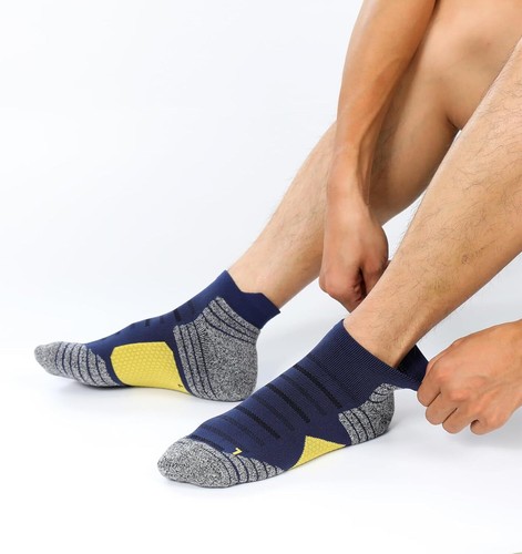 Calze Uomo Imbottite alla Caviglia Corsa Atletica Basse 13-15, 6 Paia Blu Giallo - Foto 8 di 9