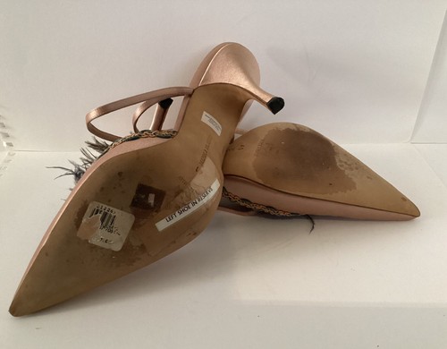 Pre-Owned Manolo Blahnik Pink Satin Feathered Stiletto Heels Size 41 - Picture 8 of 13