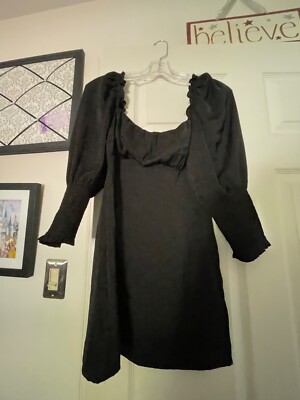 h&m black a line dress H&M Black Cap Sleeve Crew Studded Rhinestone A Line Fit & Flare Mini D –  Brie main image 0