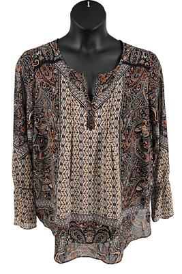 Belle by Kim Gravel Modern Mosaic Blouse Brown