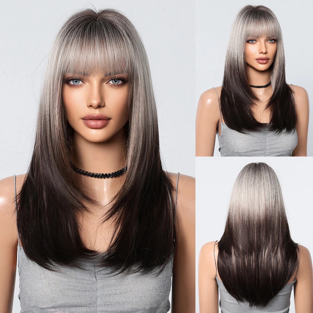 Long Straight Synthetic Wigs for Women Layered Hair Heat 