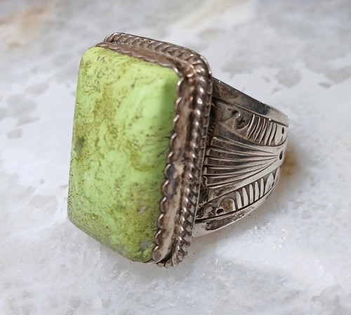 Vintage Huge Green Gaspeite Native American Signed B Sterling Ring Size ...