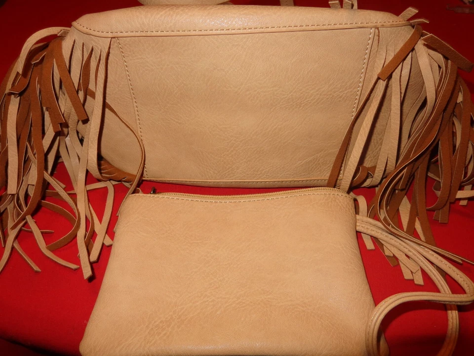 BOLSO HIPPY VINTAGE AÑOS 70 FLECOS + BOLSA CON CREMALLERA NUNCA USADO SUPER ESTADO # 597 Foto 2 de 4