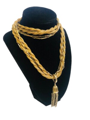 Vintage Vendome Necklace Chain Metal Mesh Tassel Gold Tone Signed